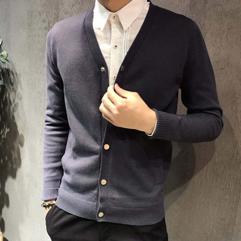 Trend bình thường cardigan nam mùa thu 2020 mới nam áo khoác áo len mỏng mặc một bộ đồ thân áo len dệt kim.