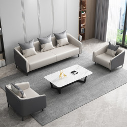 Office Sofa, Simple and Modern Coffee Table Set, Reception and Guest Rest Area, Three-Seater Small Office Sofa, Genuine Leather