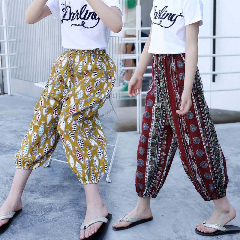 Girl Pants 2022 New Summer Dress CUHK Child Anti-mosquito Pants 90% Pants Casual Pants Loose Light Cage Pants Kharen Pants