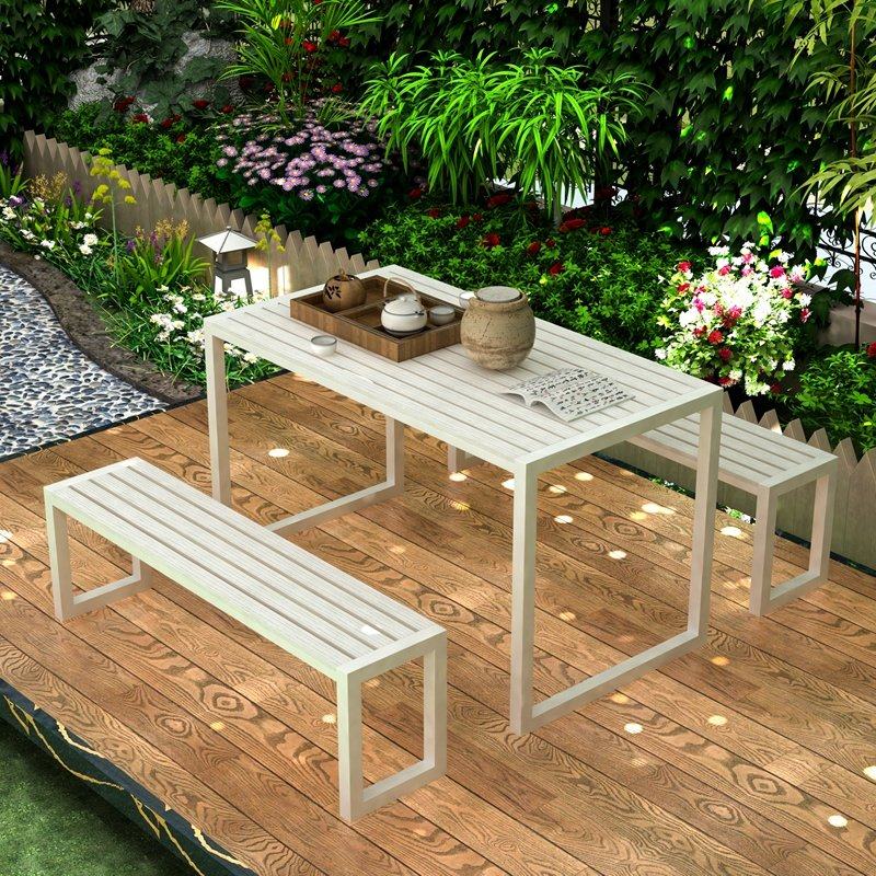 Iron Art Outdoor Table and Chair White Park Terrace Outdoor Plastic Wood Waterproof Garden Balcony Two-Chair Net Red