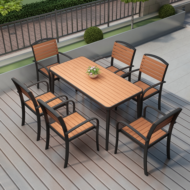 Outdoor Iron Art Table And Chairs Patio Open Air West Dining Room Cafe Dining Room Bar White Plastic Wood Table And Chairs Modern Brief
