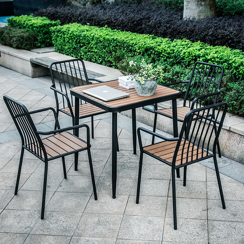 Balcony Small Table And Chairs Plastic Wood Casual Light Lavish Style Small Family Villa Open-air Garden Iron Art Plastic Wood Table And Chairs Combination