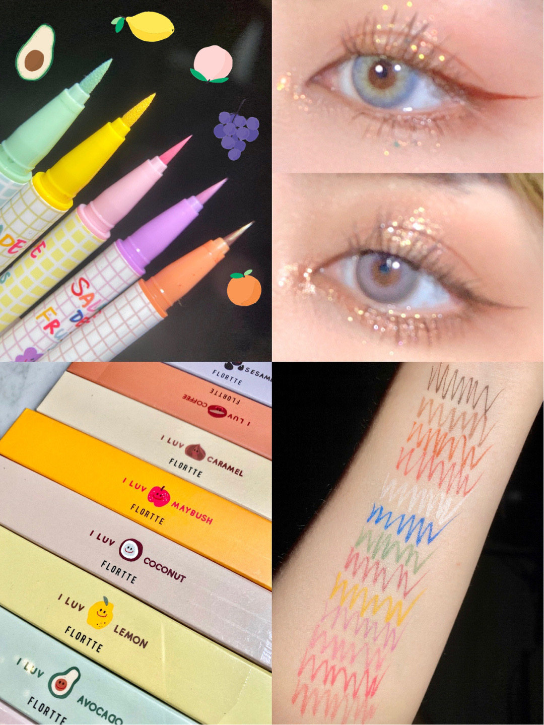 Graffiti Water Colour Pen Eye Line FLORTTE Flower Loliia fruit salad Series Summer Color Eye Line Liquid Pen