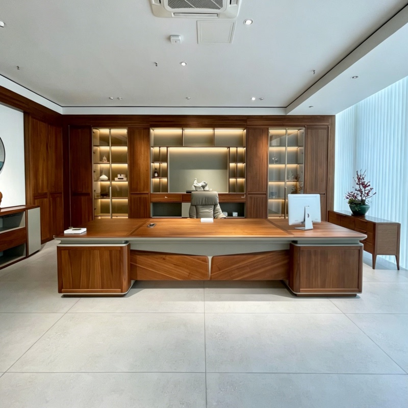 New Chinese-Style Office Solid Wood Large Desk, Executive Desk, Pure Solid Wood Executive Desk, Complete Set New Chinese-Style Office Solid Wood Large Desk, Executive Desk, Pure Solid Wood Executive Desk, Complete Set