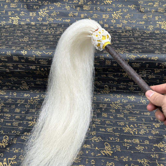 Taoist Supplies: Nine Five Supreme Yak Hair Duster, Genuine Cow Hair, Finely Carved Ebony Handle, Tai Chi Duster, Household Use