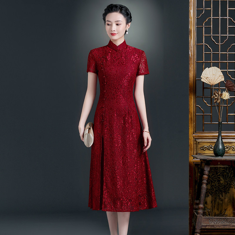 Red Bangrobe Summer 2022 New Mom Mom Wedding Dress Lace Improved Dress