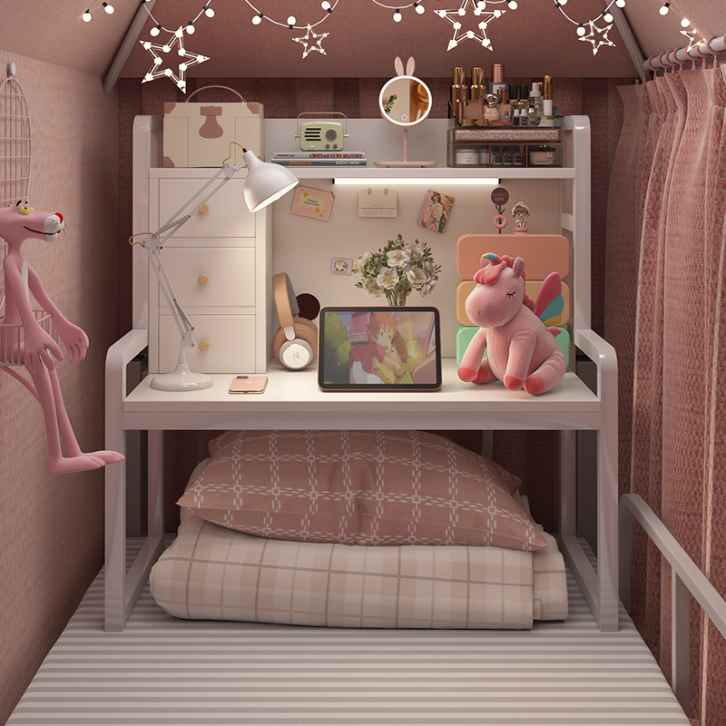 Iron Art Computer Desk for Bed, Lazy Desk with Bookshelf, Dormitory Essential for College Students, Bedside Laptop Table
