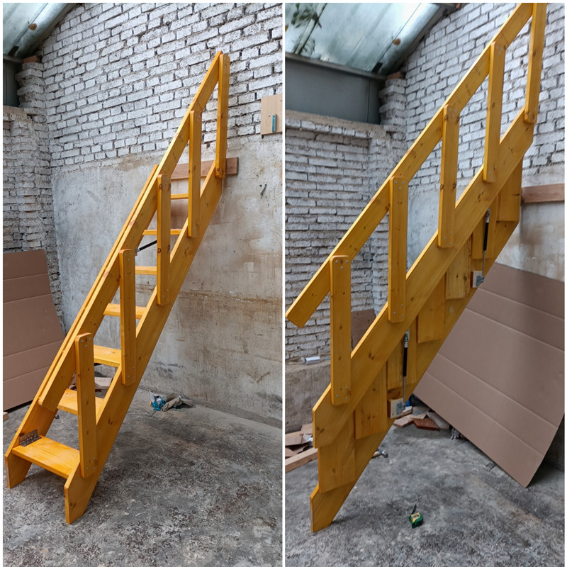 Solid wood straight sheet high net red household with folding ladder duplex wall fashion flip loft stretch loft stairs