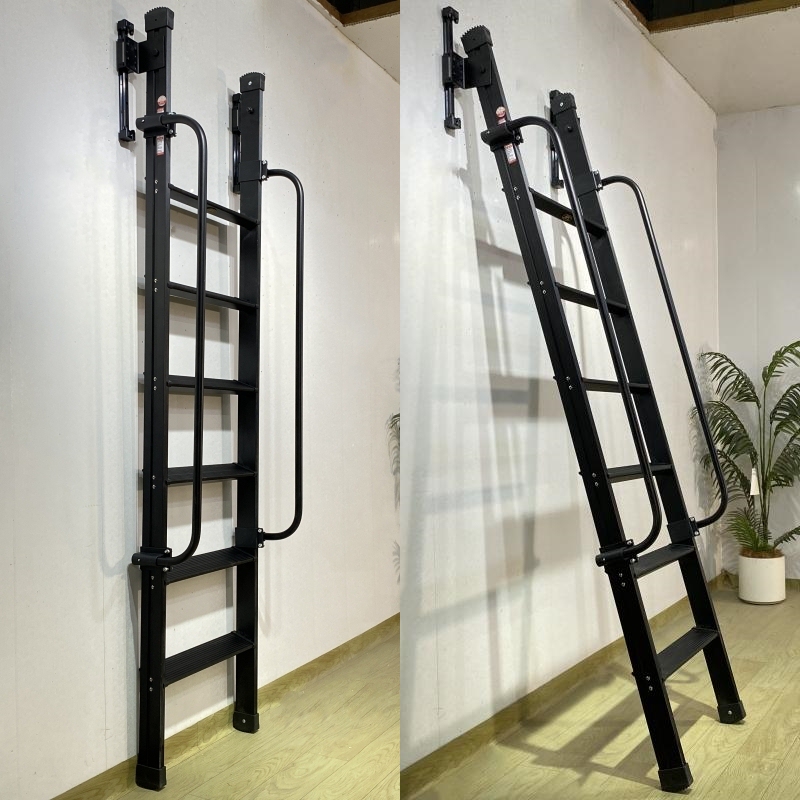 Black Wall-Mounted Telescopic Folding Indoor/Outdoor Vertical Storage Loft Partition Platform Aluminum Alloy Staircase
