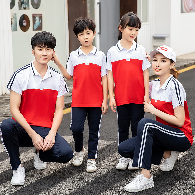 Summer Junior High School High School Student School Uniform Primary School Class Clothing for men and women Turned Collar Short Sleeve Suit Pure Cotton Sportswear