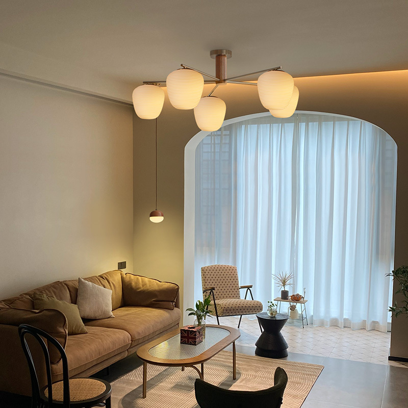 Smart Japanese-Style Ceiling Light for the Living Room, Wabi-Sabi Vintage Chandelier, Retro Nordic Cream-Style Natural Wood Lighting Fixtures