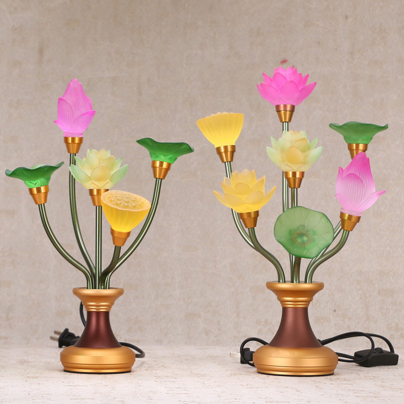 Led plug-in 7 color dedicated to home lotus lamp glazed Changming lamp 3 5 7 9 items Electronic Lotus lamp Chinese