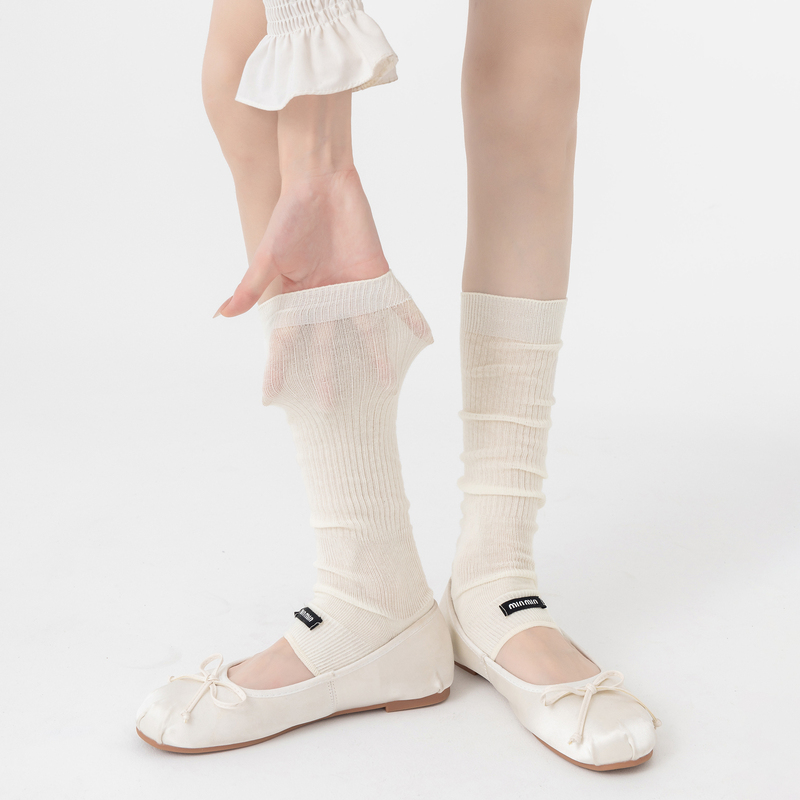 Women's Summer Thin Ankle Socks with Fabric Label, Open Heel, Open Toe, Slouchy Socks, Calf-Length Socks