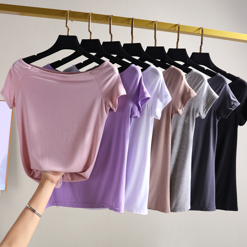 Short-sleeved T-shirt women's summer and spring thin blouse simple loose large size inside the wild word collar Modal base shirt