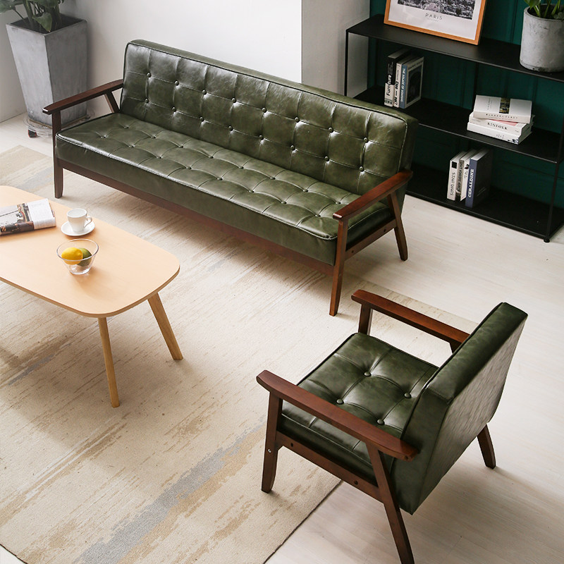 New Nordic modern minimalist three-person coffee shop milk tea shop sofa small apartment leather art living room simple sofa chair