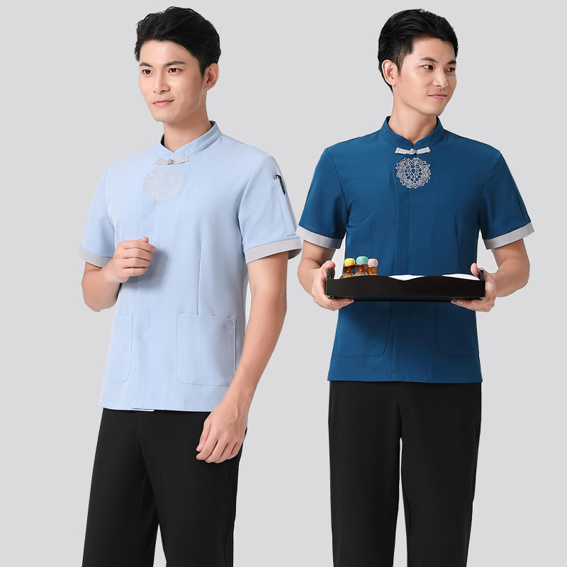 New foot bath ethnic style suit men's short-sleeved technician clothes hotel catering tooling tea art teacher foot road overalls customization