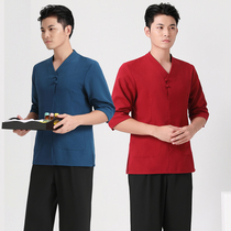 Chinese Pedicure Foot Bath mens massage technician clothing autumn health Hall work clothes set ethnic tea work
