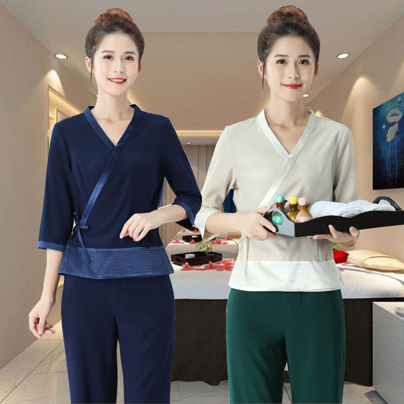 Beautician work clothes female summer beauty salon foot massage Chinese style health sap club work clothes high-end suit temperament
