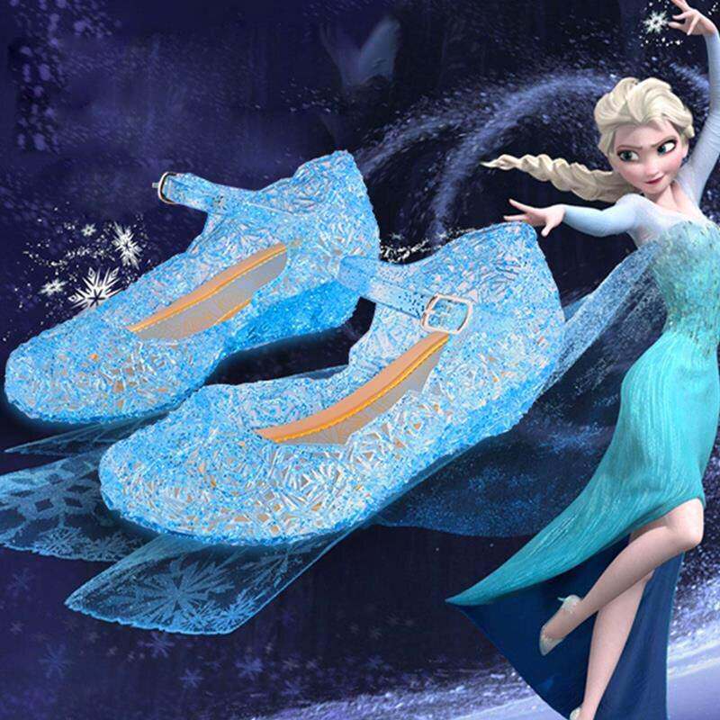 Frozen Aisha Princess Shoes Autumn Summer Girls Sandals Children's High Heels Cinderella Women's Crystal Shoes Glitter Powder