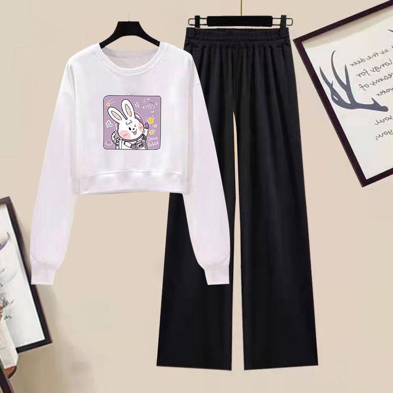 Girls' suit autumn new 2021 children's net red loose high-waisted sweater wide-leg pants two-piece set in the big children's tide