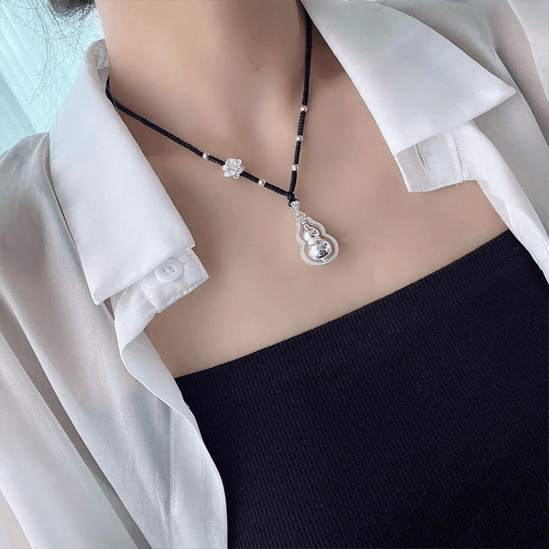 Pure Silver 999 Rotating Gourd Pendant for Women, Fashionable Double-Sided Braided Rope Sterling Silver Necklace, Valentine's Day Gift for Girlfriend Pure Silver 999 Rotating Gourd Pendant for Women, Fashionable Double-Sided Braided Rope Sterling Silver Necklace, Valentine's Day Gift for Girlfriend