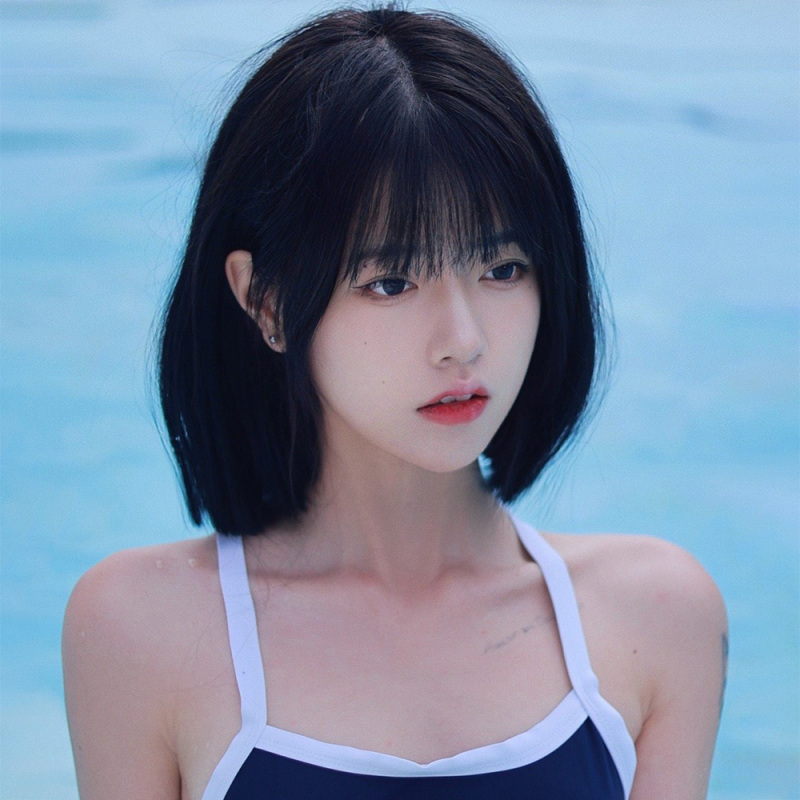 Short Bob Wig for Women, Suitable for Everyday Wear, Round Face, Energetic Young Girl Style, Short Straight Hair, Sweet and Cute, Natural Full Wig