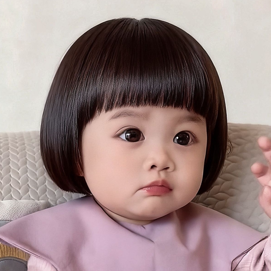 Baby Wig for Girls, Short Hair, Sweet and Cute, Natural Bob, Everyday Fluffy, Realistic Inward Curls, Full Head Wig with Bangs