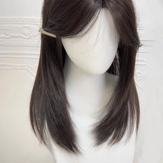 Wig for women with medium-long hair, Korean-style high-level clavicle hair, high skull top, breathable, daily fluffy, natural simulation full headgear