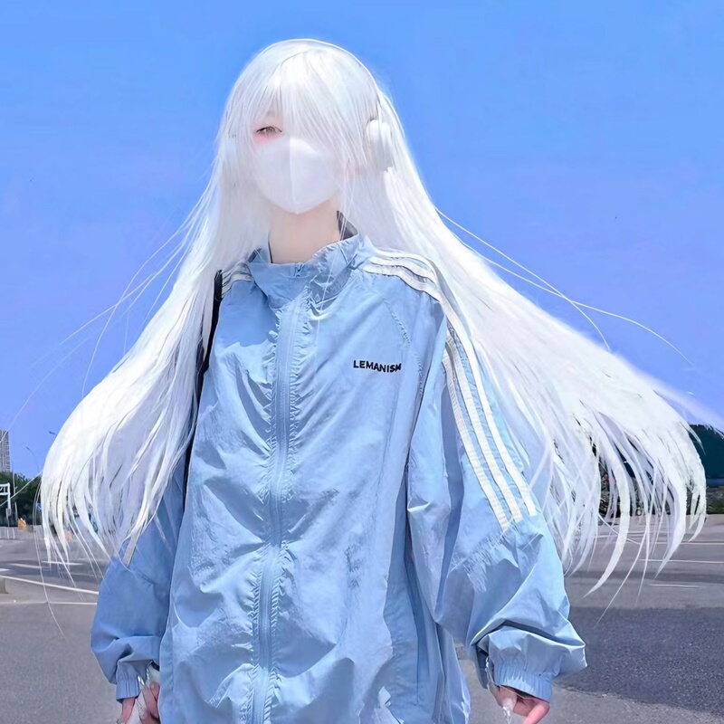 Pure White Wig for Women, Long Hair, Lolita Style, Natural Long Straight Hair, Korean Style, Age-Reducing, Realistic, Everyday Sweet Full Head Wig