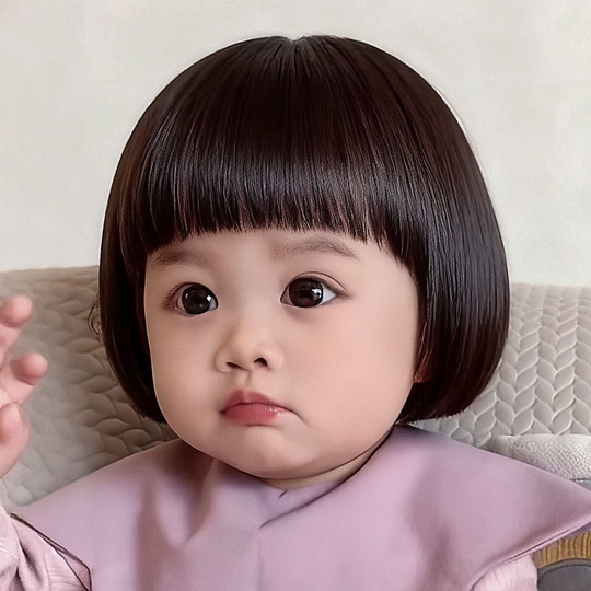 Baby Wig for Girls, Short Hair, Sweet and Cute, Natural Bob, Everyday Fluffy, Realistic Inward Curls, Full Head Wig with Bangs