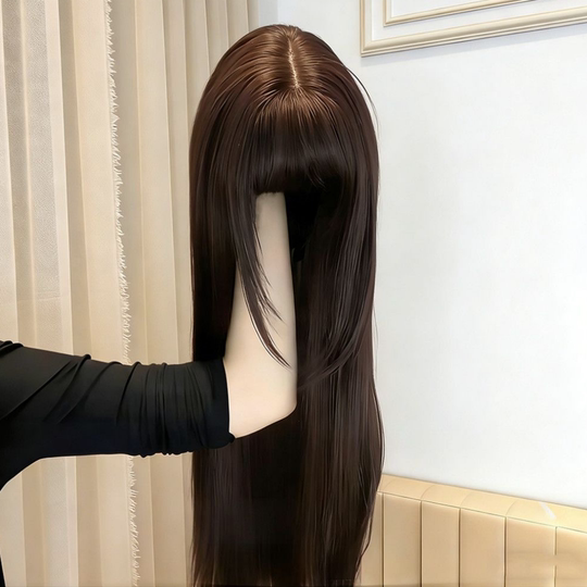 Lolita Sweet and Natural Korean-Style Platinum Wig Long Straight Hair Fashionable Fluffy Realistic Daily Age-Reducing Full Wig