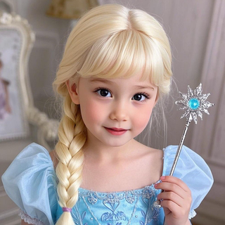 Children's Day Elsa Princess Wig Off-White Braided Finished Product Frozen No-Tie Full Head Cover