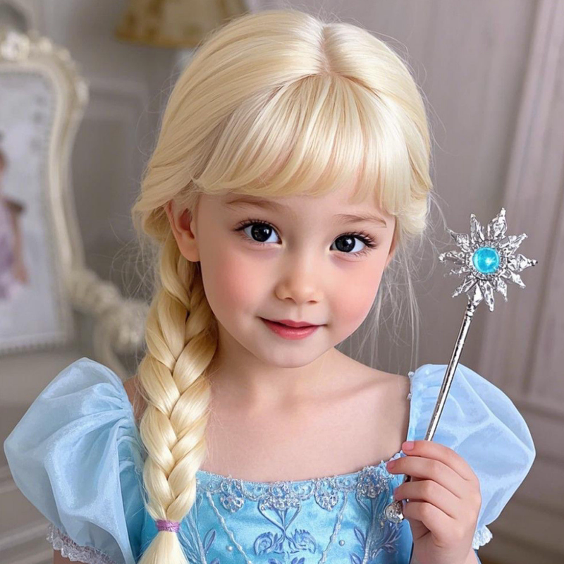 Children's Day Elsa Princess Wig Off-White Braided Finished Product Frozen No-Tie Full Head Cover