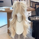 Off-White Wig for Women, Long Hair, Lolita Style, Sweet and Natural, Large Wavy Long Curly Hair, Everyday Air Bangs, Full Head Wig