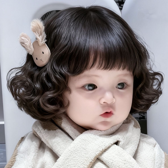 Children's wig with short curly hair, cute baby's daily sweet and cute natural bob hair performance photo modeling full headgear style