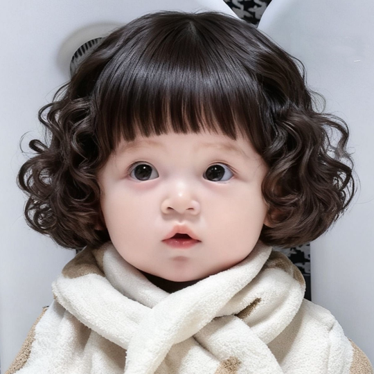 Children's wig with short curly hair, cute baby's daily sweet and cute natural bob hair performance photo modeling full headgear style