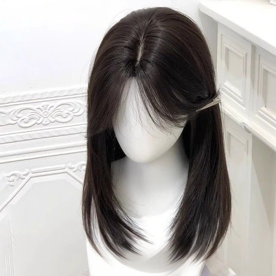 Wig for women with medium-long hair, Korean-style high-level clavicle hair, high skull top, breathable, daily fluffy, natural simulation full headgear