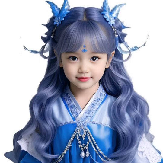 Nezha 2 Cosplay Ao Bing Ao Run Children's Wig Girl Long Curly Hair Daily Simulation Photo Shoot Performance Styling Full Head Wig
