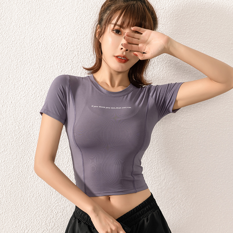 Sports T-shirt women's yoga clothing fitness running quick-drying thin elastic self-cultivation sexy training summer thin short-sleeved