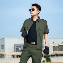 Outdoor summer thin army green suit short sleeve camouflage suit mens labor shelter cotton fan working clothes wear resistance