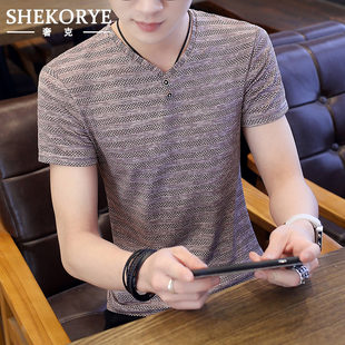 Summer ice silk T-shirt men's short-sleeved high-end thin slim fit 2023 new trendy high-end v-neck half-sleeved T-shirt