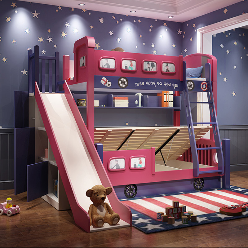 Two-layer bed with wood two-storey children's bed, bed, bed, bed, bed, bed, bed, bed, and bed