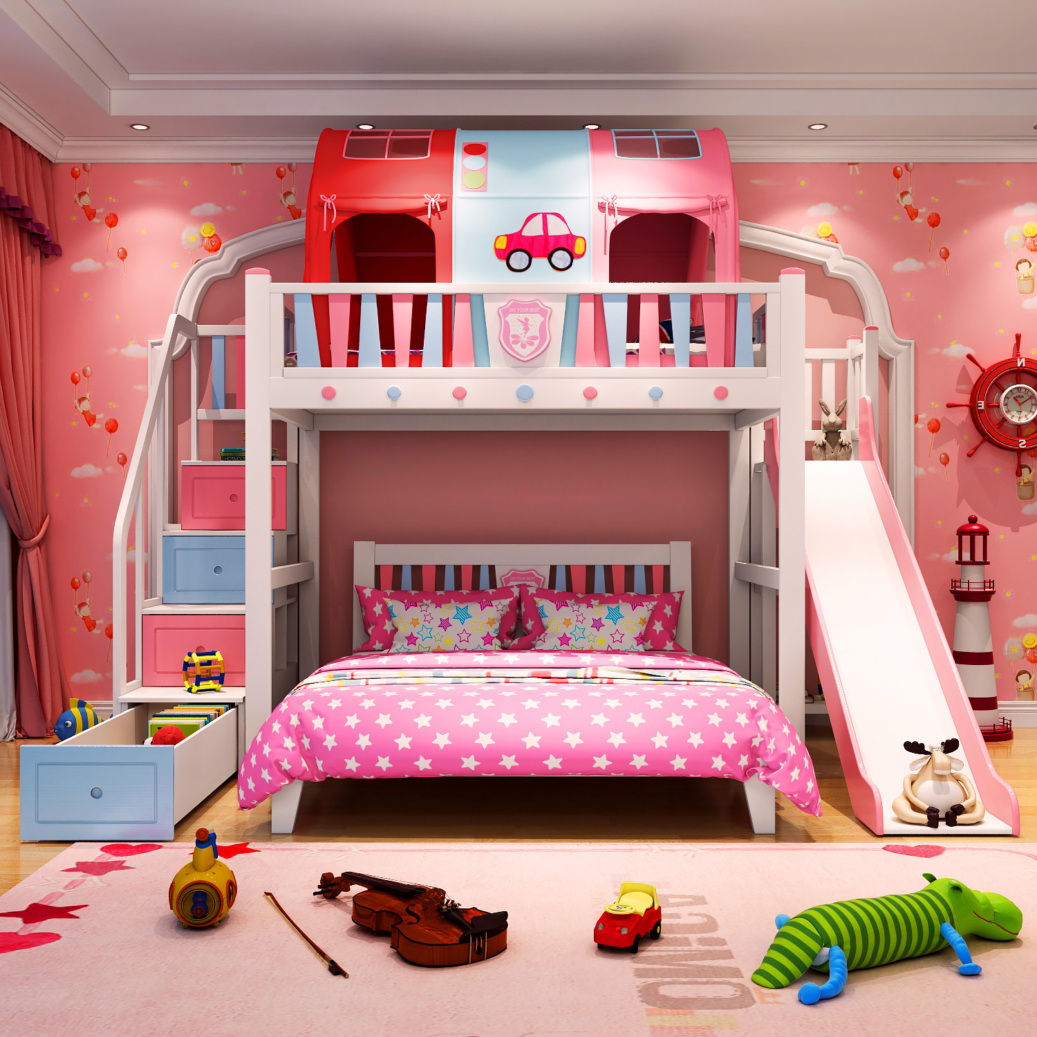 Solid wood high and low bed with desk staggered upper and lower bed small family type combined multifunctional upper bed lower empty slide bed woman