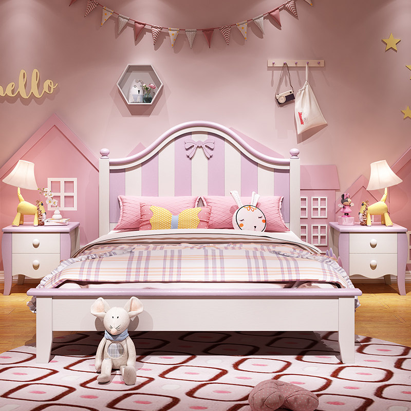 All solid wood children's bed boy girl princess bed children's bed single bed children's room furniture combination butterfly bed