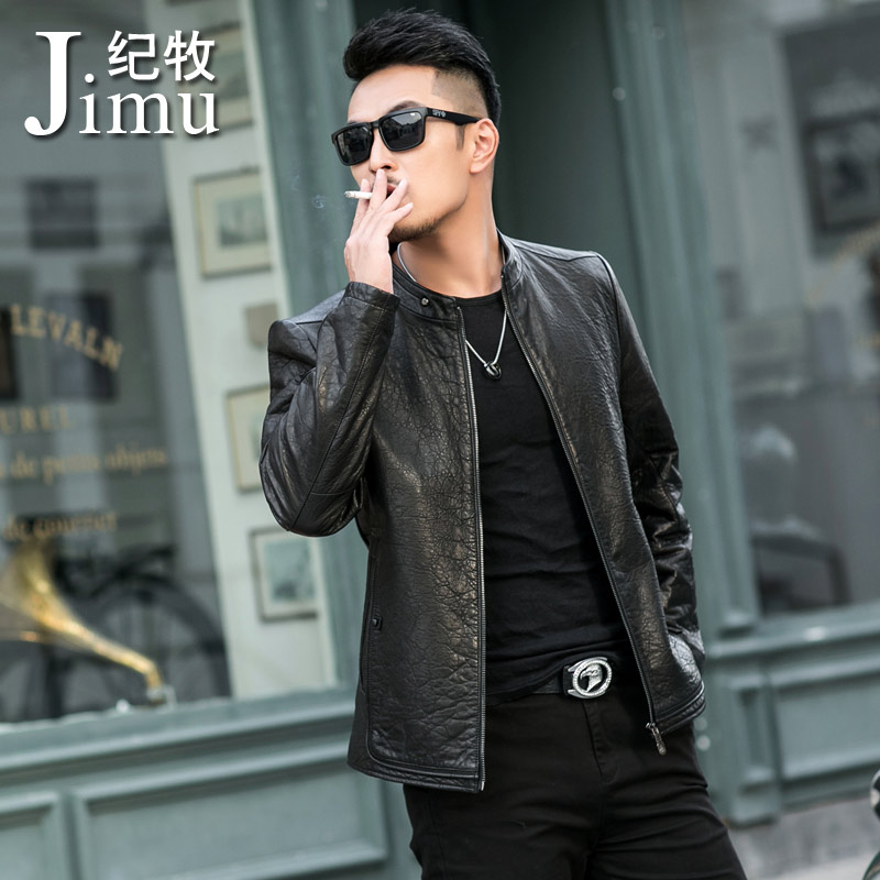 2021 Chunqiu Henning genuine leather leather clothing men sheep skin made of old retro locomotive clothes leather jacket handsome jacket damp