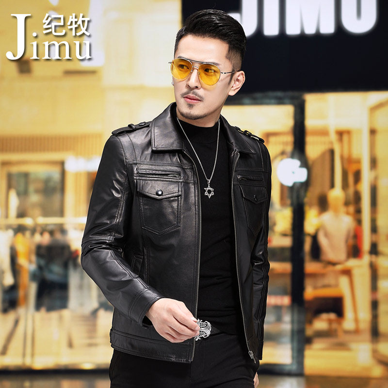 2021 spring and autumn Henning genuine leather leather clothing men's head layer calf leather locomotive clothes leather jacket Han version thin coat trend