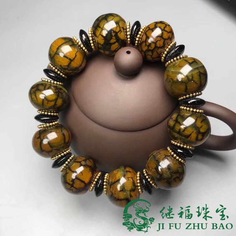 Tibetan jewelry genuine silk ice flower dragon scale old agate jade chalcedony old type bead bracelet bracelet bracelet ethnic style men and women