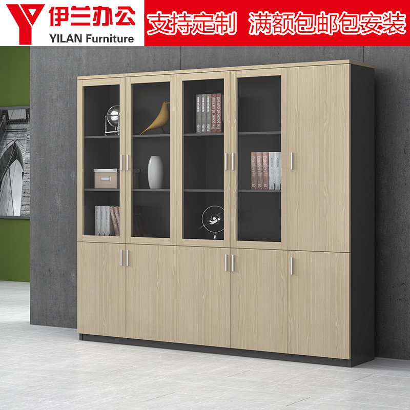Office bookcase combined background file cabinet wooden archive cabinet with lock minimal locker