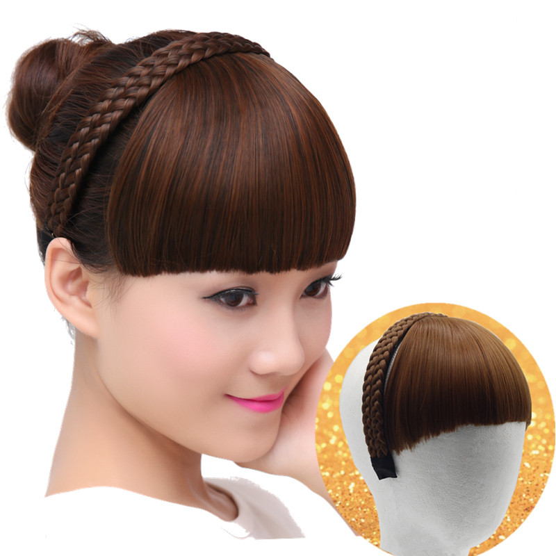 Wig female fake bangs realistic invisible Qi bangs braided hair braid headband fake Liuhai wig fake head curtain - Taobao
