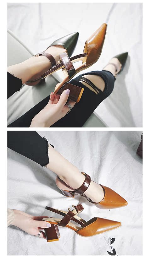 Xuân 2019 mới dày với sandal nữ mũi nhọn retro cao gót lớn Đông nữ hoang dã Baotou sandal nữ đế cao